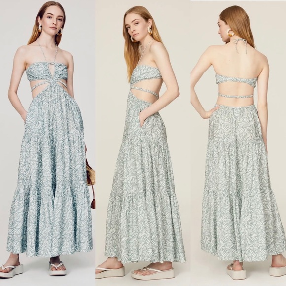 JONATHAN SIMKHAI Laurel Cut-Out Green & White Printed Maxi Dress - Size Small - Picture 8 of 16